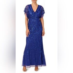 Blue beaded Adrianna Papell mermaid dress. Size 8